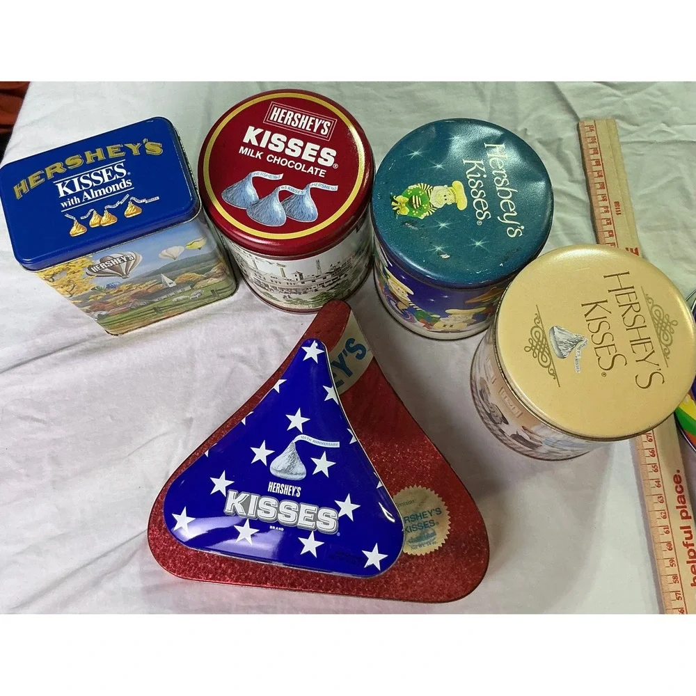 Vintage Hershey's Kisses Tin Canister Lot of 6‎ Holiday Collector Storage Tins